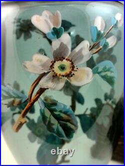 10 Antique Bohemian Harrach Hand Painted Enamel Apple Blossom Art Glass Vase
