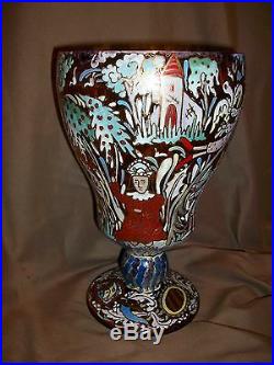 10 Tall X 6 Wide Jose Cire Royo Enameled Hand Painted Art Glass Vase