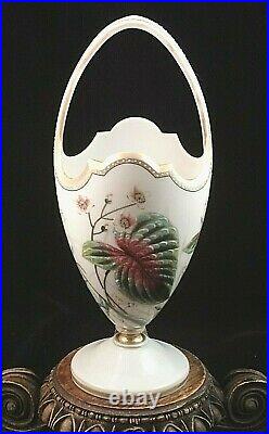 11 Antique Bohemian Victorian Harrach Hand Painted Enameled Art Glass Basket
