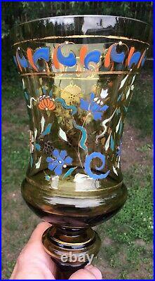 17 1/2 Moser Theresienthal Bohemian Art Glass Hand Painted Enameled Covered Urn