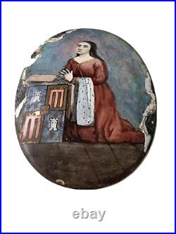 17th Century Oval Enamel plate Portrait Anne Auvergne Medieval Heraldry Blazon
