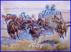 1900s Limoges Enamel Copper Western Stage Coach American CraZy Horse Painting