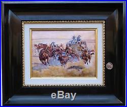1900s Limoges Enamel Copper Western Stage Coach American CraZy Horse Painting