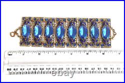 1920s/30s Czech Faceted Oval Blue Glass Enamel Openwork Panel Bracelet, Neiger