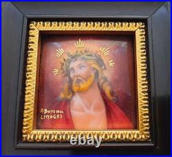 (1940) UNIQUE SIGNED PAINTING Jesus Christ? Antique Porcelain Art Bible