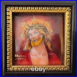 (1940) UNIQUE SIGNED PAINTING Jesus Christ Antique Porcelain Enamel Art Bible