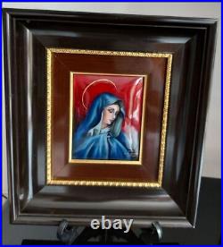 (1940) UNIQUE SIGNED PAINTING VIRGIN MARY? Antique Christian Art Bible Christ