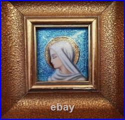 (1940) UNIQUE SIGNED PAINTING Virgo Mary? Antique Christian Enamel Art Bible