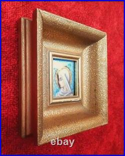 (1940) UNIQUE SIGNED PAINTING Virgo Mary? Antique Christian Enamel Art Bible