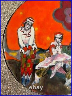 1960's Enamel on Copper Painting Black Woman, Ballerina, & Clown / Harlequin