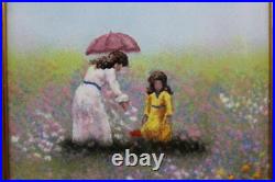 1974 Impressionist Style Enamel on Copper Painting Figural Landscape by Mingolla