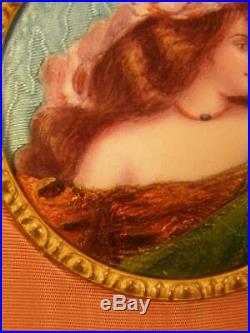 19 c Art Nouveau Bronze Gilt Frame Guilloche Foil Enamel Lady Painting Portrait