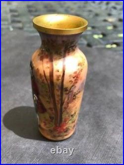 19th C. French Limoges Hand Painted Enamel Miniature Portrait Vase, SIGNED Lovit