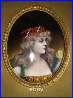 19th Century Egyptian Revival Limoge Enamel Signed Painting In Period Frame