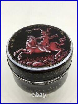 19th Century Hand Painted Centaur Signed Limoges Enamel Silver Trimmed Box Snuff