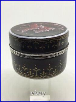 19th Century Hand Painted Centaur Signed Limoges Enamel Silver Trimmed Box Snuff