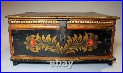 19th c. American Folk Art Enameled & Gold Stenciled Box c. 1860 (12.75x9.5x6)