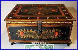 19th c. American Folk Art Enameled & Gold Stenciled Box c. 1860 (12.75x9.5x6)