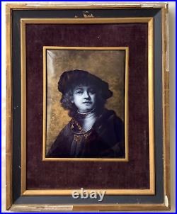 19th century Domed Enamel Plate Miniature Portrait of Rembrandt as a Young Man