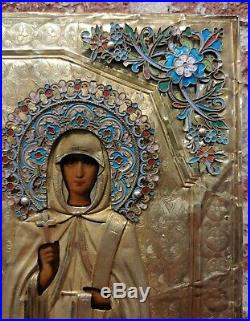 19th century Russian Icon with Silver & Enamel accents