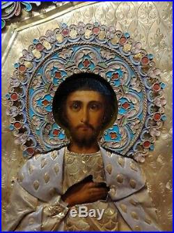 19th century Russian Icon with Silver & Enamel accents