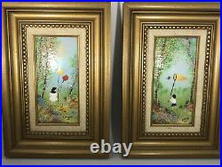 (2) 1980 LOUIS CARDIN ENAMEL on COPPER PAINTINGS CHILDREN PLAYING SIGNED FRAMED