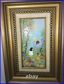 (2) 1980 LOUIS CARDIN ENAMEL on COPPER PAINTINGS CHILDREN PLAYING SIGNED FRAMED