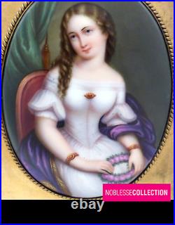 2 ANTIQUES 1830s FRENCH MINIATURE HAND PAINTED ON PORCELAIN LADIES PORTRAITS