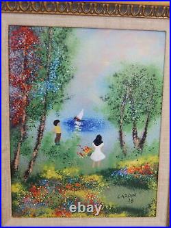 2 Louis Cardin Enamel on Copper Painting Signed Framed Impressionism 1978 Small