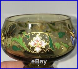 2 Moser Theresienthal Bohemian Art Glass Hand Painted Enameled Punch Cups