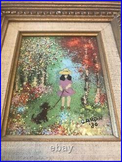 2 Original LOUIS CARDIN ARTIST SIGNED ENAMEL on Copper CHILDREN Framed Paintings