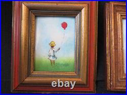 2 Vintage 1960s Framed ENAMEL ON COPPER Paintings Beach/Balloon sgnd MAX KARP