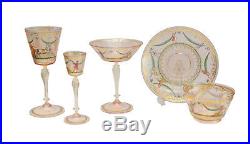 30 Piece Venetian Art Glass Service for 6, Hand Painted Enamel Classical Scenes
