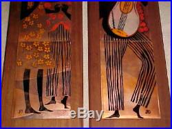 33 Rare Pair Judith Daner Enamel Copper Art Paintings Modern Midcentury Plaques
