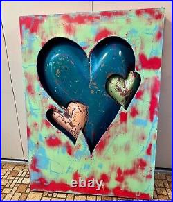 34 T 3-d Three Hearts Valentine Love Graffiti Original Wall Pop Outsider Art