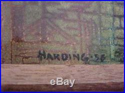 56 Signed Harding Modern Enamel Copper Art Plaque Midcentury Painting Cityscape