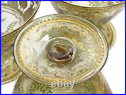 5 Venetian Amber Art Glass Hand Painted Enamel Champagne Sherbet Compotes