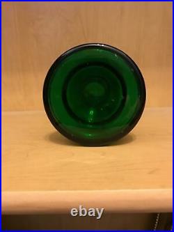 9 Moser Bohemian Czech Art Glass Vase. Emerald Sold Paint Raised Enamel Flowers