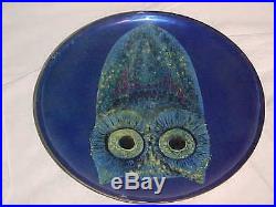 9+ Signed A. List Mexico Modern Enamel Copper Art Bowl Midcentury Owl Painting