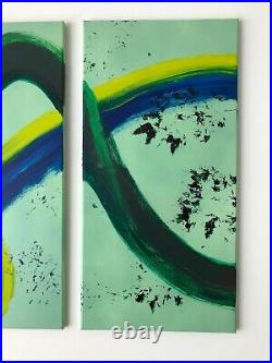 ACRYLIC, ENAMEL ON CANVAS Triptych Original Painting ABSTRACT WAVE