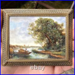 ANTIQUE 19thC FRENCH GUILLOCHE ENAMEL PLAQUE LANDSCAPE SCENE, SIGNED TOUTIN