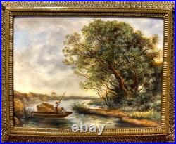 ANTIQUE 19thC FRENCH GUILLOCHE ENAMEL PLAQUE LANDSCAPE SCENE, SIGNED TOUTIN