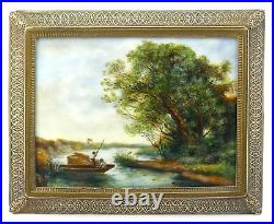 ANTIQUE 19thC FRENCH GUILLOCHE ENAMEL PLAQUE LANDSCAPE SCENE, SIGNED TOUTIN