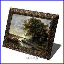 ANTIQUE 19thC FRENCH GUILLOCHE ENAMEL PLAQUE LANDSCAPE SCENE, SIGNED TOUTIN