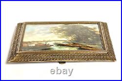 ANTIQUE 19thC FRENCH GUILLOCHE ENAMEL PLAQUE LANDSCAPE SCENE, SIGNED TOUTIN