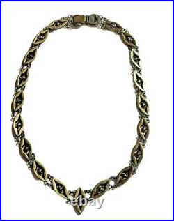 ART DECO Vintage ANTIQUE 1920s-30s Brass/PAINTED ENAMEL/Marcasite Necklace 16