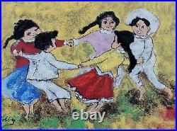 A Kolby Signed Enamel Copper Painting Playing Children Well Framed