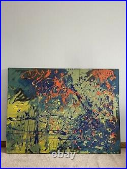Abstract Expressionist Drip Oil Painting On Canvas in style of Jackson Pollock