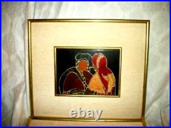 Abstract Paintings Wall Art Faceless Women Enameled MID Century Gilt Frame Pair