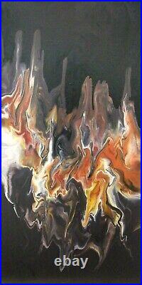 Acrylic Pour Original ABSTRACT Painting Fluid Art Modern Affordable Art 24x12